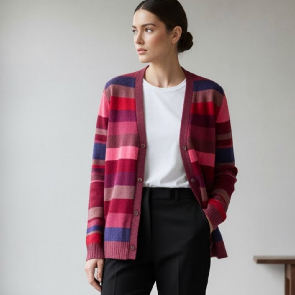 CLEMENTS‎ RIBEIRO Sweater Cardigan 100% cashmere Preppy Academia striped